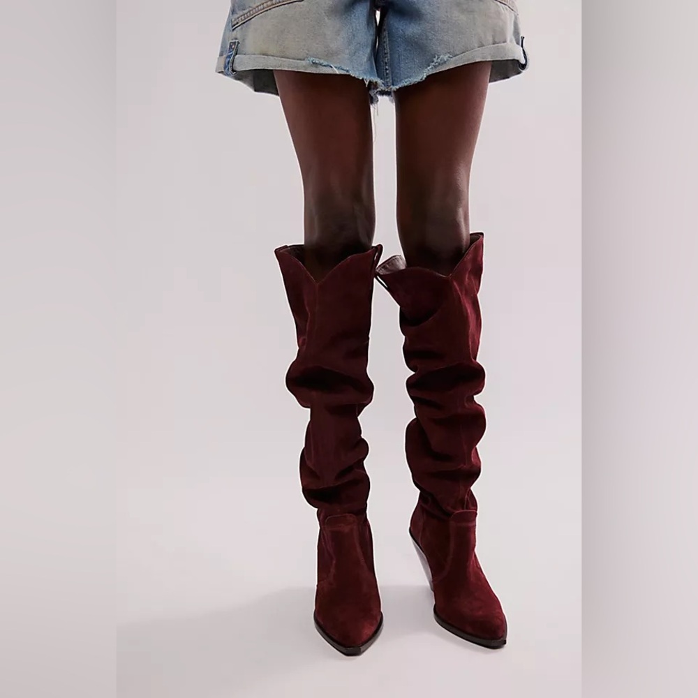 Free People Triple Crown Espresso Suede Western Over The Knee Boots Shoes sz 9